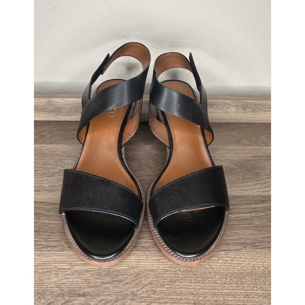 Franco Sarto Womens Size 7.5 Black Leather Barda Block Heel Crossover Sandals - Picture 2 of 8